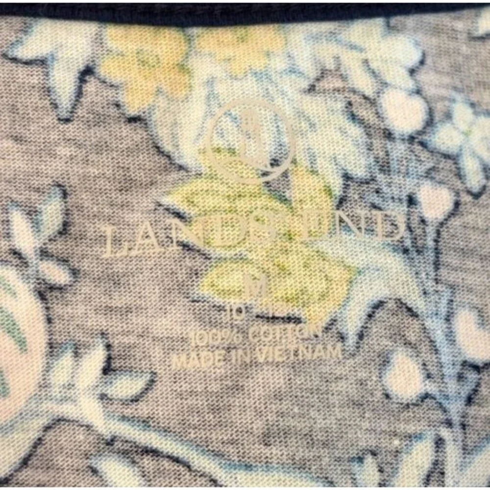 LANDS END Knit Womens GOWN Sleeveless BLUE Green FLORAL Size M 10-12